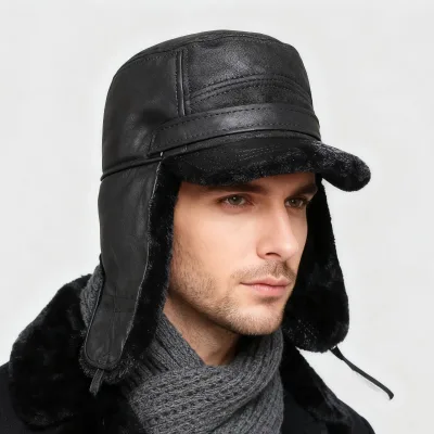 Thick Fur Man Winter Trapper Hat for Aviators