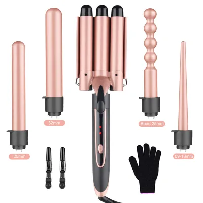 Interchangeable Styler 5-in-1 3-Barrel Electric Ionic Hair Curler Set LCD Temperature Anti-Scalding Professional Hair Iron