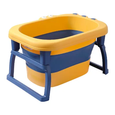 2022 Good Quality Single Foldable Baby Factory Wholesale crocodile Folding Green Yellow Child Safety Tub Tub with Stool Plastic