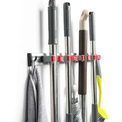 Hot Sale Plastic Broom Mop Holder Organizer Wall Hanging Bathroom Organization Storage Adhesive Mop Hanger Broom Gripper Clip