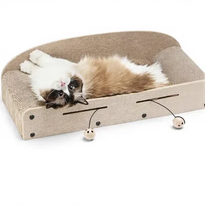 Multifunctional Modern Wood Cat Scratcher Sofa with Reversible Felt Panels Large Space Pet Bed for Kittens & Adult Cats