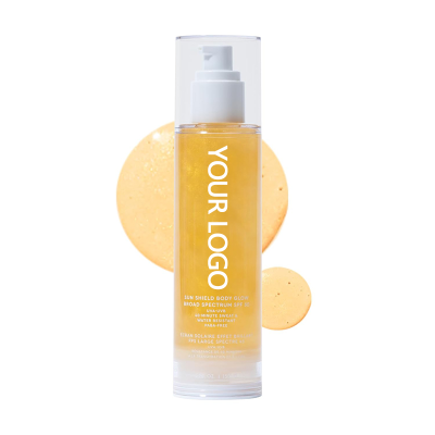 Private Label Skin Care Highlight Sunscreen SPF 50 UV Protection Glowing Soothing Moisturized Waterproof Gold Shimmer Sunscreen