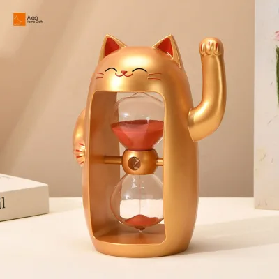 Fortune Cat ABS Glass Gold White Pink Cute Animal Contemporary Design Eco-Friendly Durable Hand-made Anniversary Sand Timer