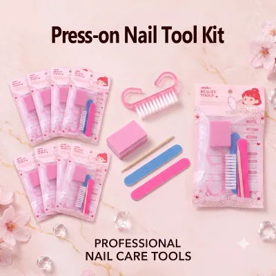 Press-on Nail Tool Kit Accessory Tool Kit Bulk Wholesale Nail Prep Tools Set With Dust Brush Mini Sponge Buffer Remove Dead Skin