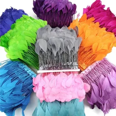 13-18cm Handmade Stripped Feather Fringe Trim Shocking Pink Coque Feather Tape for Millinery Hat Design