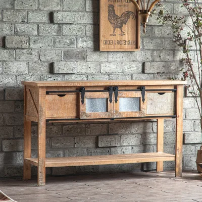 Farmhouse Rustic Solid Wood & Metal Console Table with Shelf for Living Room Bedroom Apartment-Contemporary Antique Design