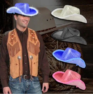 Adjustable Sequin LED Cap Western Party Favor Cowgirl Cowboy Hats for Christmas Halloween Costume Cosplay for Ramadan Graduation