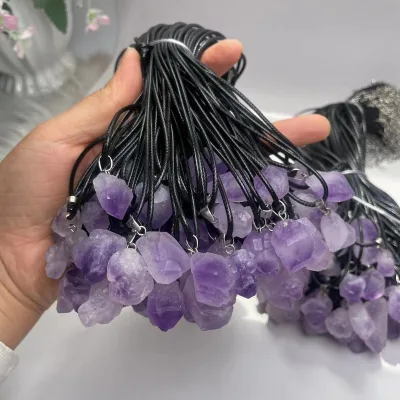 Wholesale Natural Crystal Stone Hand Made Amethyst Raw Rough Stone Pendants for Healing