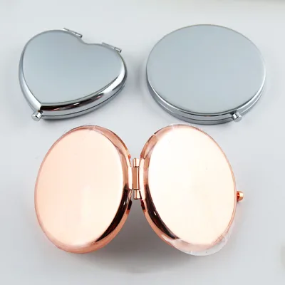 Customized Logo Souvenir Double Sided Metal Mini Pocket Mirror Round Gold Silver Laser Compact Mirrors for Women Folding Mirror