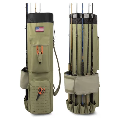 Foldable 81L Large Storage Water-resistant Rod Bag Holds 6 Rods & Reels with Shoulder Straps