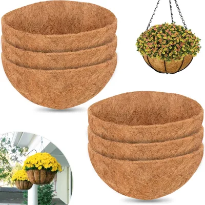 Coconut Palm Plant Basket, Flower Pot Lined with Circular Palm Mat, Garden Coconut Palm Mat, Woven Flower Basket, Potted Plant