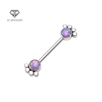 ASTMF136 Titanium Gold-plated Umbilical Ring Natural Opal Multi-color Crystal Internal Thread Nipple Piercing Jewelry
