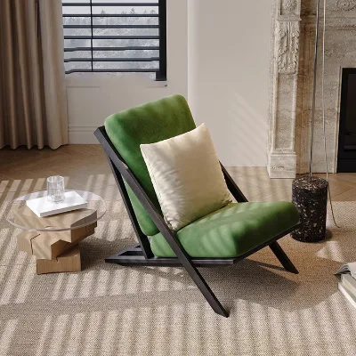 Wabi Sabi Furniture Light Luxury Single Living Room Sofa Chair Matte Velvet Lazy Reclining Chair with Carbon Steel Frame
