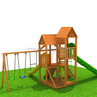 children garden play system wooden swing with high slide