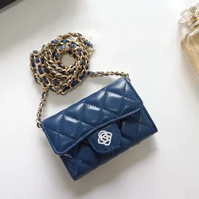 Trendy Genuine Leather High End Designer Chain Coin Purse Caviar Leather Phone Bag Mini Crossbody Wallet Shockproof Women