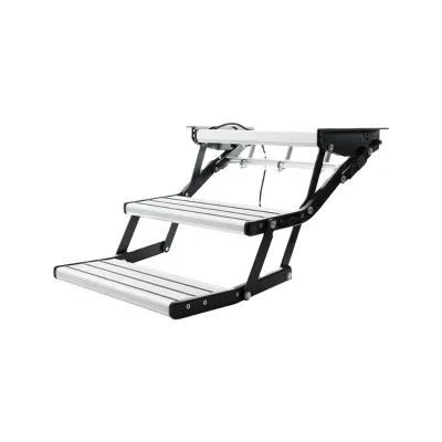 Factory Direct Sale Manual Double Levels Step Aluminum Support Ready to Ship RV Accessories with LED Silver Grey Antislip