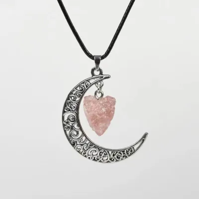Wholesale Natural Crystal Raw Stone Silver Necklace Copper Moon Pendant