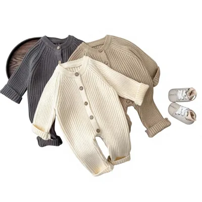 Ins Baby Romper Versatile Newborn Sweater Babies Spring/autumn Knitted Korean Style Bodysuit Solid-color One-piece Outfit