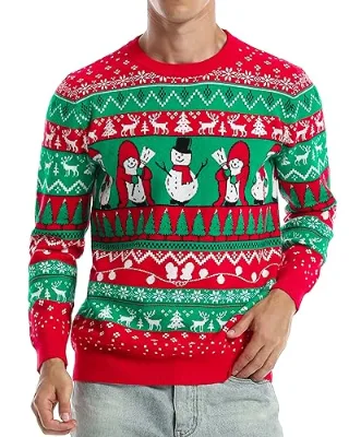 Runhit Mens Ugly Christmas Sweater Women Couples Funny Xmas Unisex 3D Printed Pullover Winter Warmth Funky Santa XL