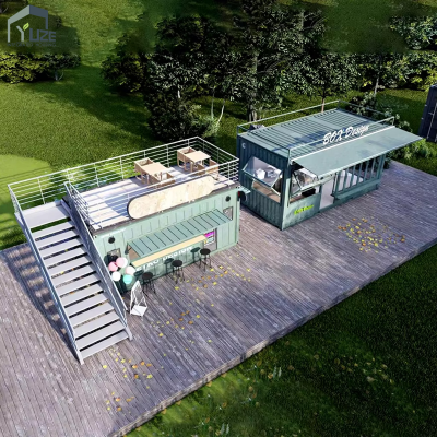 Vintage Modular Café Unit with Bold Exterior Design Upper Deck Patio-Unique Container Houses