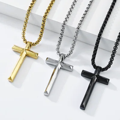 New Design Trendy Fashion Jewelry PVD 18K Gold Plated Stainless Steel Pendant Link Chain Necklace Cross Unisex Does Not Fade
