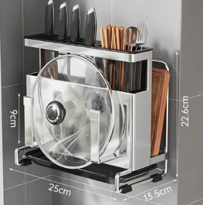 Kitchen Utensils Organizer Knife Shelf Rack Carbon Steel Fork Spoon Chopsticks Cage Cutting Board Integrated Storage Hold