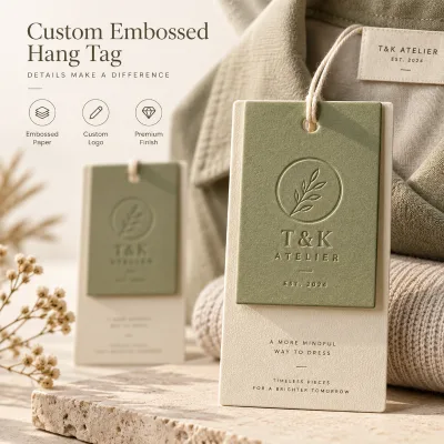 Custom Embossed Paper Hang Tags Premium Finish Custom Logo Double Layer with Cord for Clothing Garment Brand Factory
