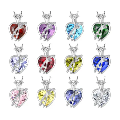 Fine Jewelry Birthstone Pendant For Women Sterling Silver Genuine Or Created Gemstone Rose Flower Heart Pendants Charms Necklace