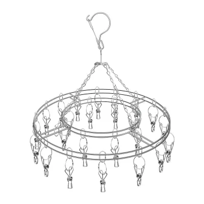 Hanging Laundry Organizer Multifunctional Windproof Folding Stainless Steel Circular Clothes Dryer Rack Hanger