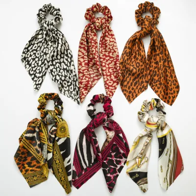 Hot Sale Premium Decorative Bowknot Elastic Scarf Silk Satin Hair Scrunchies for Women