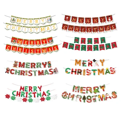 Christmas Bunting Xmas Banner Xmas Party Decor Banner Hanging Flag Xmas Outdoor Indoor Festive Pull Flag Christmas Supplies