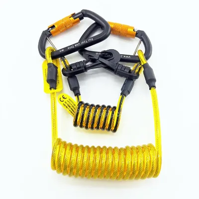 Colorful Outdoor Sports Stainless Steel Safety Clip Harness Spring Coiled Lanyard with Twist Lock Carabiner