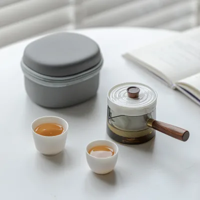 Portable Anti-Scald White Porcelain Travel Tea Set High-Grade Ceramic Teapot with Side Handle Coffee & Tea Sets