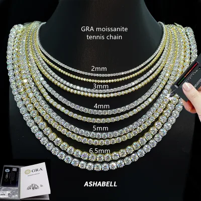Pass test Pen With GRA Certificate 925 Silver HipHop Ice Out  Moissanite Tennis Chain  Vvs D Color Moissanite Tennis Necklace