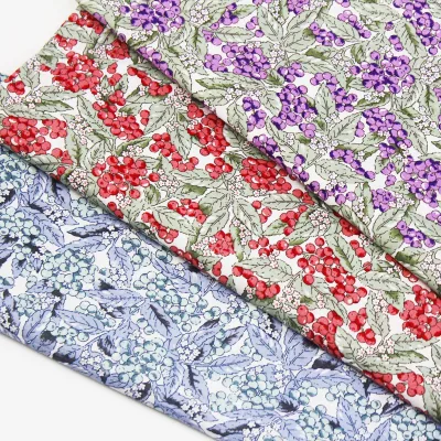 High Density 95gsm Berry Floral Printed Cotton Poplin Fabric Multi-color Soft Cloth for Clothing & Handcraft