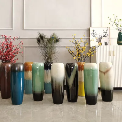 Jingdezhen Dry Flowers Floor Vase Large Ceramic Living Room Entrance European Modern Simple Chinese Flower Arrangement Ornaments