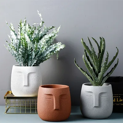 Nordic Creative Abstract Human Face Design Ceramic Cactus Succulent Flowerpot Home Garden Matte Pots for Decoration