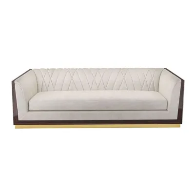 Hot Selling Italian Modern Light Luxury Durable 3 Seater Fabric Cover Sofa With Wooden Base Golden Metal Leg