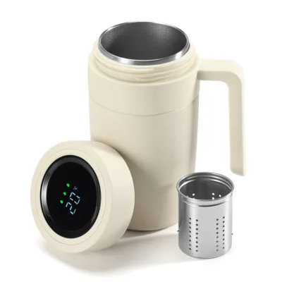 High Quality 316 Stainless Steel Tea Mug with LED Display and Infuser Vacuum Bottle Metal Body and Handle