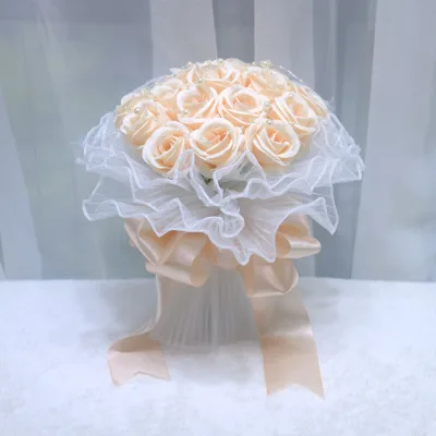 Western-Style Beautiful Colorful Silk Flower Wedding Decoration Bride Holding Pearl Mesh Simulation Rose Long Lasting 3-5 Years