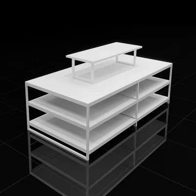 Modern Freestanding Multi-level Step Display Rack, White Melamine Retail Central Island Table With Small Raised Display Stand