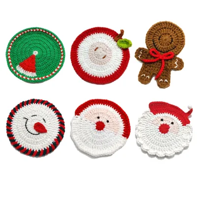 Wholesale Custom Cup Coaster Promotional Gifts Cup Coaster Luxury Cartoon Cute Knitted Crochet Christmas Cup Coaster