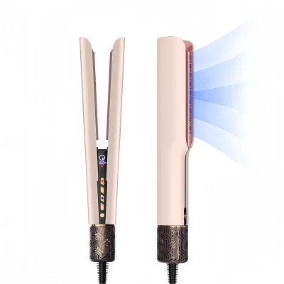 Two-in-One Electric Hair Dryer Straightener Aluminum Ceramic Coating LED Display Wet/Dry Dual-Use Gentle Hair Gift Box Packaging