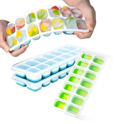 Eco Friendly BPA Free Wholesale Cheap 14 Holes Small square Ice Cube Plastic Mold Ice Tray Reusable With Lid