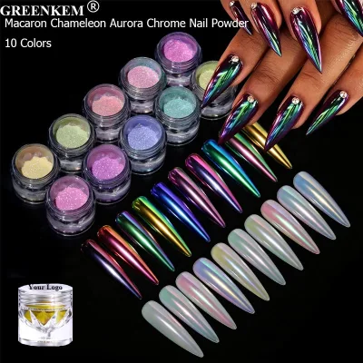 0.3g Macaron Chameleon Aurora Chrome Nail Powder with Brush Dual Color Neon Nail Pigment Powder