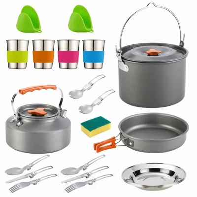 5-6 People Outdoor Camping Pot Kettle Hanging Set with Hard Alumina Material Carrying Equipment for Field Picnic