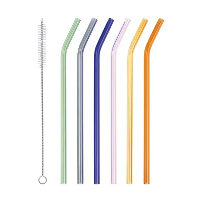 8''x8mm Heat Resistant Reusable Glass Drinking Straw Set with Cleaning Brush Eco Friendly Lead Free Glass Straw Swizzle Stick