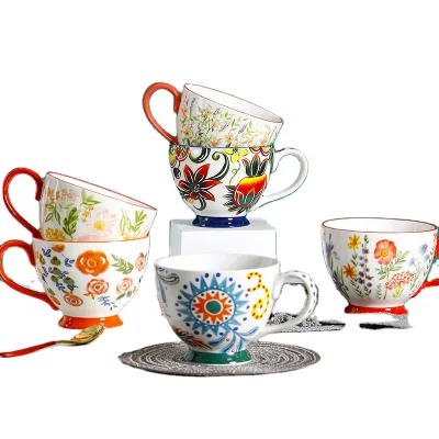European and American Style Hand-painted Ceramic Cups, Creative Underglaze Colored Water Cups