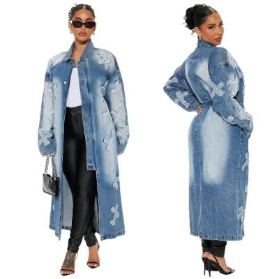 Women's Loose Casual Denim Jacket for Autumn Winter Street Fashion Long Windbreaker Quick Dry