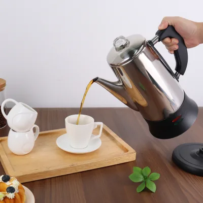 220V Electric Coffee Percolator 12-Cup Stainless Steel with Keep Warm & Cordless